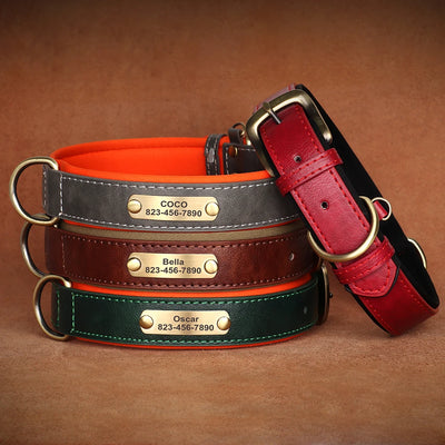 Personalized Dog Collar Leash Custom Leather Dog Tag Collars Free Engraved Nameplates