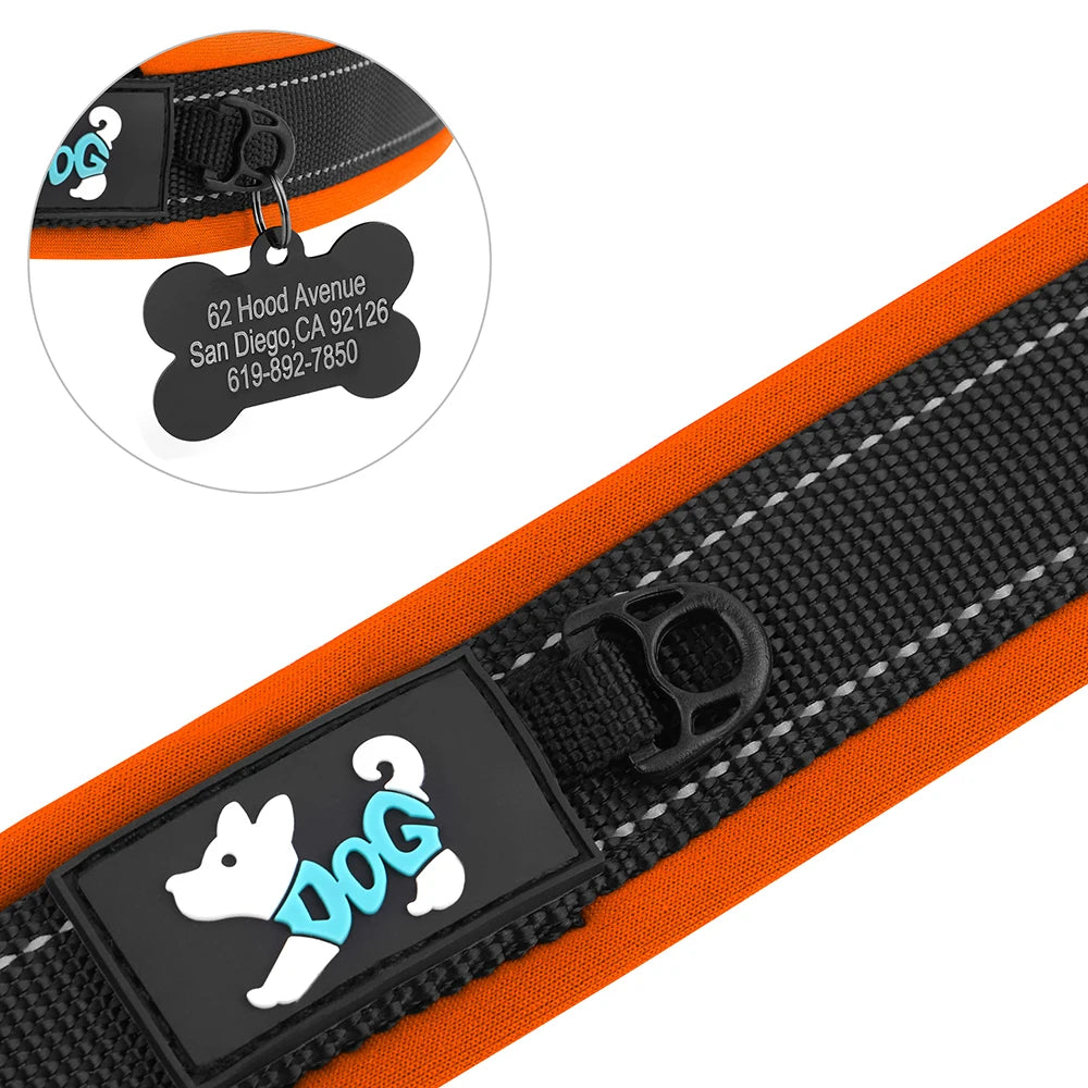 Adjustable Dog Collar Personalized Dogs Padded Collars Reflective Free Engraved ID Tag Collar