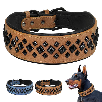 Cool Spiked Studded Dog Collar Luxurious Leather Dog Necklace Collars