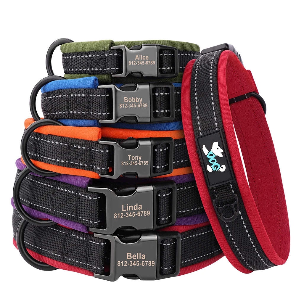Adjustable Dog Collar Personalized Dogs Padded Collars Reflective Free Engraved ID Tag Collar