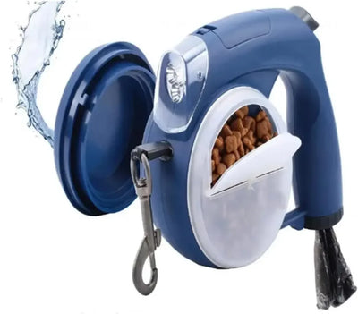 Retractable Dog Leash with Light, Water Bowl, Food Box & Poop Bag Container